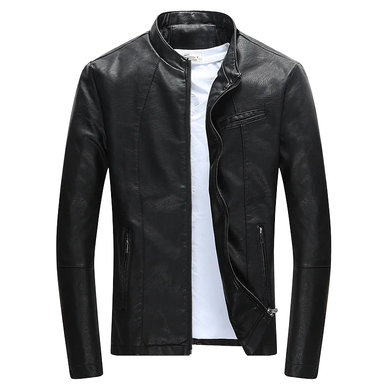 Motorcycle Faux Leather Jackets Men New Autumn Winter Men PU Leather Jackets Coats MenFashion Windbreaker Biker Jackets Men - Цвет: BLACK