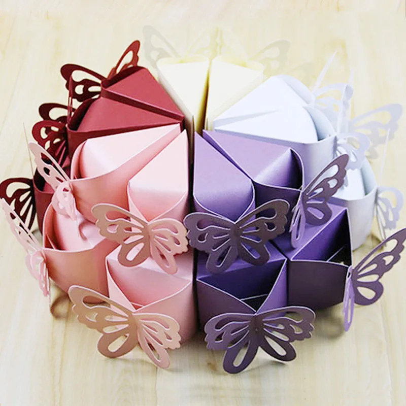 

10Pcs Butterfly Cake Type Gift box Favors Gifts Pure color cone Candy Boxes Baby Shower Wedding Party Birthday Supplies Bag
