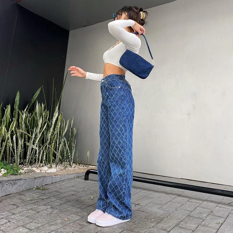 Argyle Plaid Baggy Jeans Trousers 