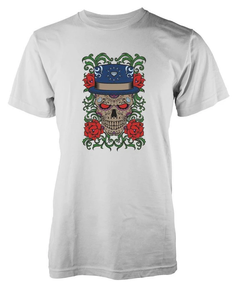 Bnwt Sugar Skull Hat Tattoo Style Ornamental Pattern Adult T-Shirt S-Xxl Men Clothes Tee Shirt |