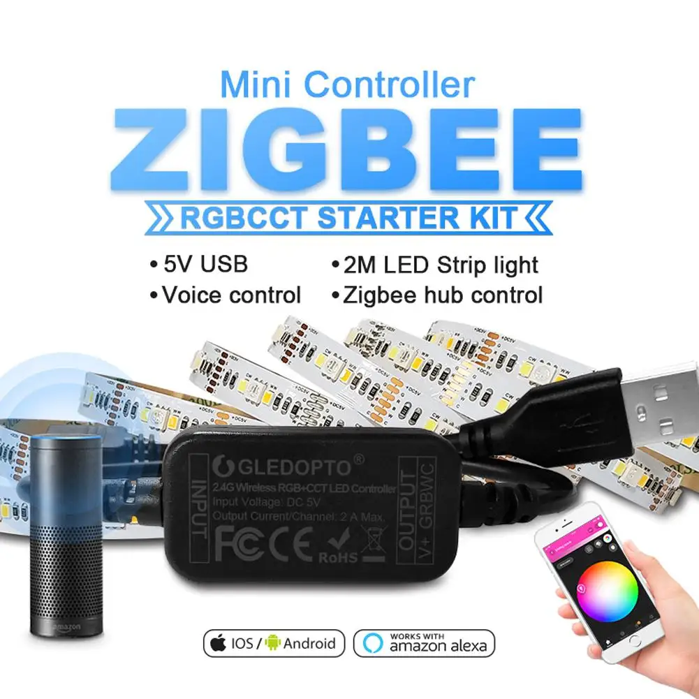 IdealHouse 2 м Интеллектуальный светодиодный 5 в ZigBee мини RGBCCT светодиодный светильник в полоску контроллер Набор USB интерфейс