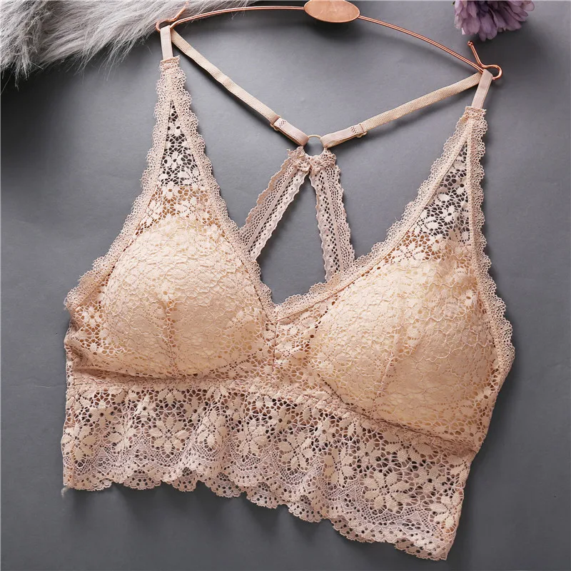 New Sexy Beauty Back Lace Bra Push Up Wire Free Seamless Breathable Lingerie 3/4 Cup Women Bralette S/M L/XL - Цвет: Beige