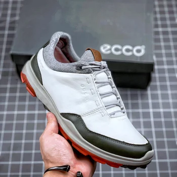 

New Leather Golf Trainres White Red Waterproof Golfing Sneakers Men Outdoor Anti Slip Walking Shoes Quality Athletic Sneakers