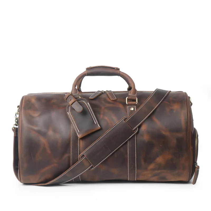 

Highend Vintage Brown Large Big Thick Top Grain Genuine Crazy Horse Leather Business Men Travel Bag Cowhide Male Gym Duffle M184