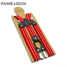 RAINIE SEAN Red Striped Suspenders Men Women Shirt Belt 4 Clips Mens Trousers Suspenders Braces Male Pants Strap 2.5cm*120cm