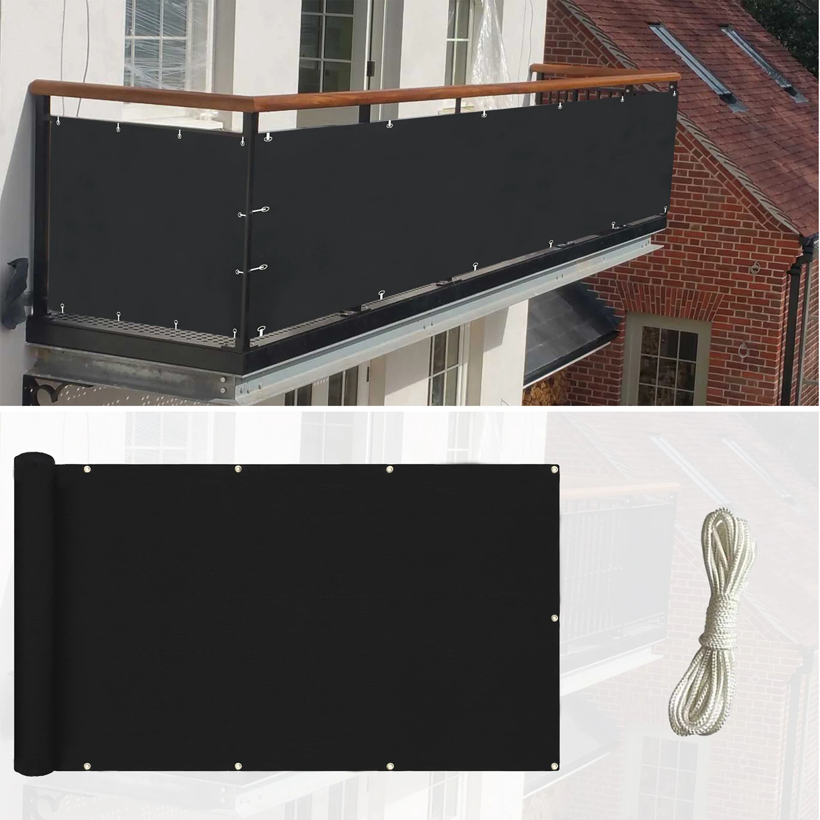 

Balcony Privacy Screen 90 x 500cm Opaque Balcony Cover Balcony Surround Wind and UV Protection Waterproof with Eyelets for Patio