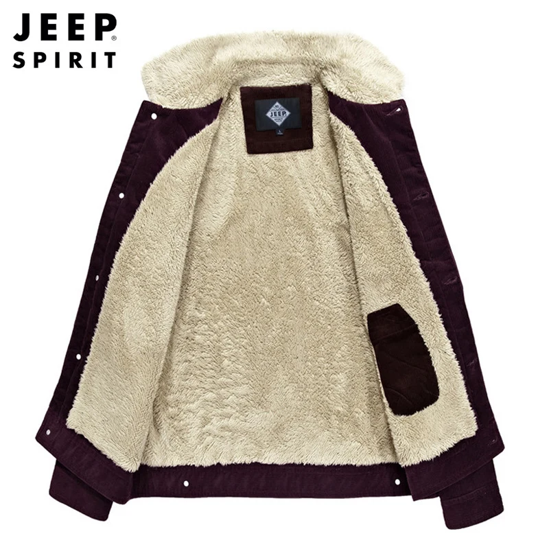 JEEP SPIRIT брендовая зимняя куртка мужская Толстая теплая шерстяная подкладка зимнее пальто Мужская однобортная ветровка Вельветовая мужская куртка