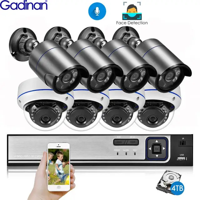 $US $127.72 Gadinan Surveillance Camera H.265AI 8CH POE System 5MP Metal Outdoor Network Audio IR IP Camera Face Detection CCTV Security Kit