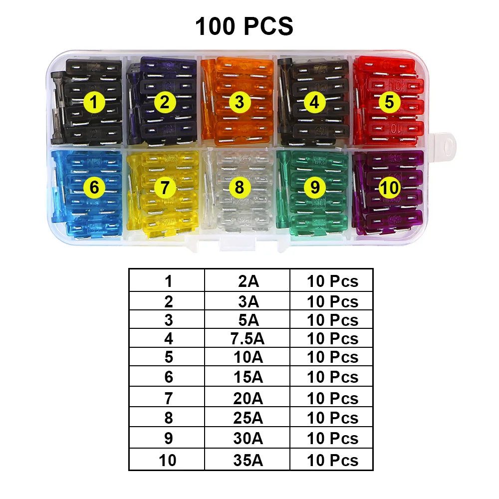 Clip Assortment Car Truck Fuses with Box Auto Blade Type Fuse Set 50/100 Pcs 2A-40A Amp