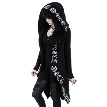 

Punk Style Fashion Women Hooded Sweatshirt Plus Size Long Sleeve Print Hooded Hoodie Coat Autumn Irregular Hoodies Top DG210