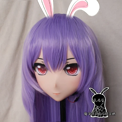 Кролик 48) Полная Голова кроссдресс Девушка BJD кукольная маска TouHou проект COS мультфильм аниме реалистичные силиконовые Reisen Udongein Inaba Косплей Маска кигуруми Трансвестит с фиолетовый парик