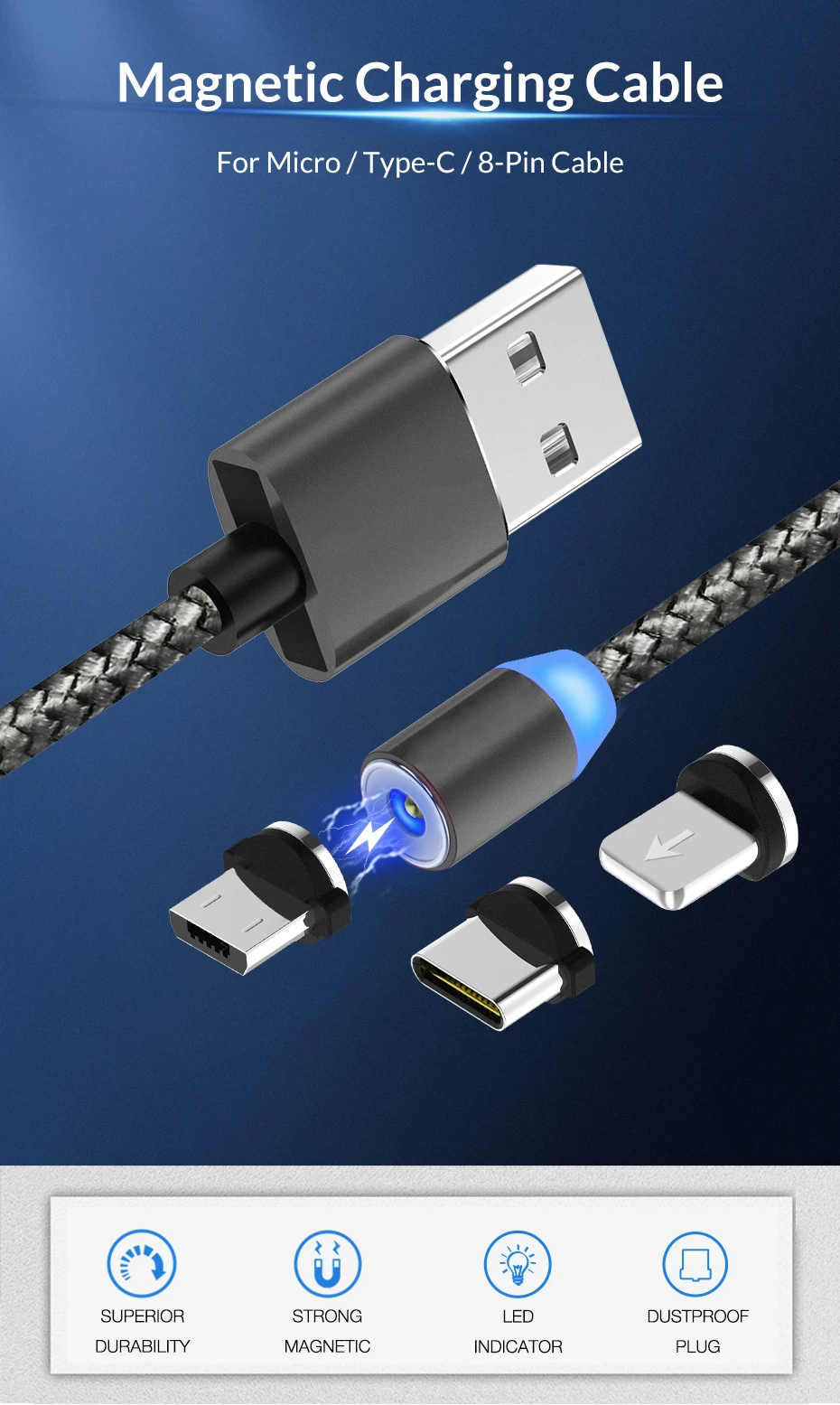 Магнитный кабель usb type C кабель и Micro USB кабель для samsung Xiaomi Huawei Android и светодиодный кабель Micro USB для IPhone Xs Max 8 7