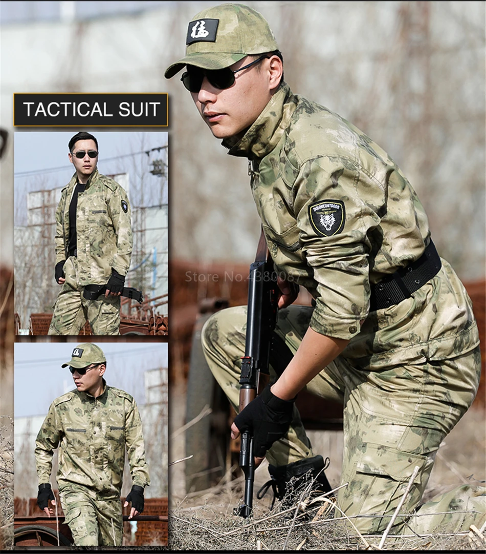 На открытом воздухе армейская Военная Униформа боевой Маскировочный мужской одежды спецназ рубашка Солдат обучение Militar комплект одежды