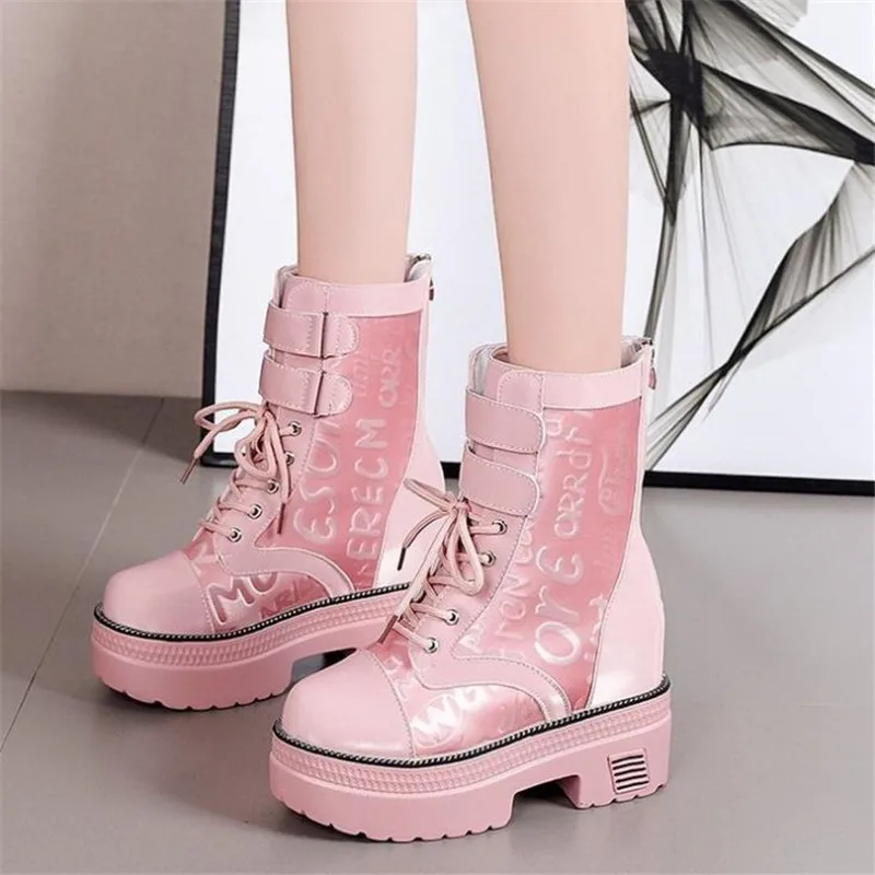 Women's Autumn Ankle Boots Platform Breathable Chunky Sneakers Short Boots Round Toe 10.5cm Heel Thick Bottom Winter Boots New