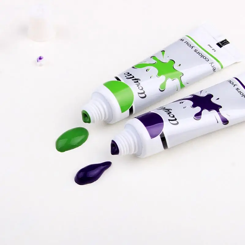 

12 ML 12 Colors Professional Acrylic Paints Set Hand Painted Wall Painting Textile Paint Brightly Colored Pigment Art Supplies