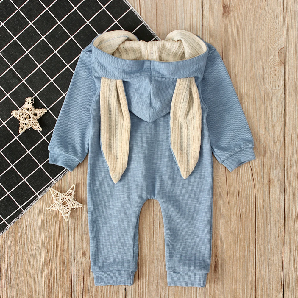 Пасхальный комбинезон для новорожденных мальчиков и девочек, осенне-зимний теплый удобный комбинезон с милыми заячьими ушками, детская одежда с капюшоном