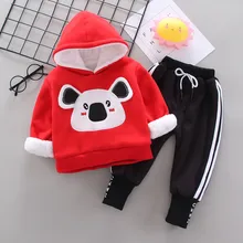 Зимний, утепленный, для детей, Детский спортивный костюм детская одежда с капюшоном с длинными рукавами и штаны 2 шт./компл. для маленьких мальчиков и девочек, футболка, хлопковая ткань, утепленные спортивные костюмы