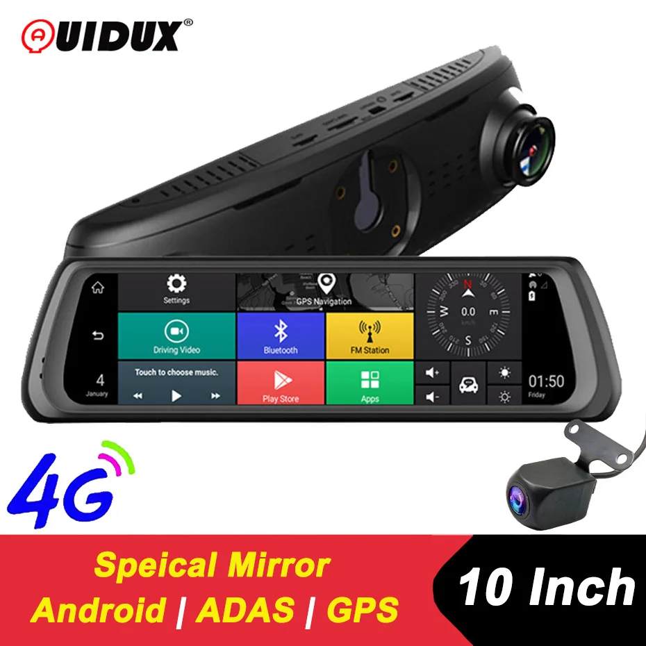 QUIDUX 1" ips 4G Автомобильное зеркало заднего вида Android DVR ADAS gps Navigetor FHD 1080P видеокамера рекордер Bluetooth wifi 16G Dashcam
