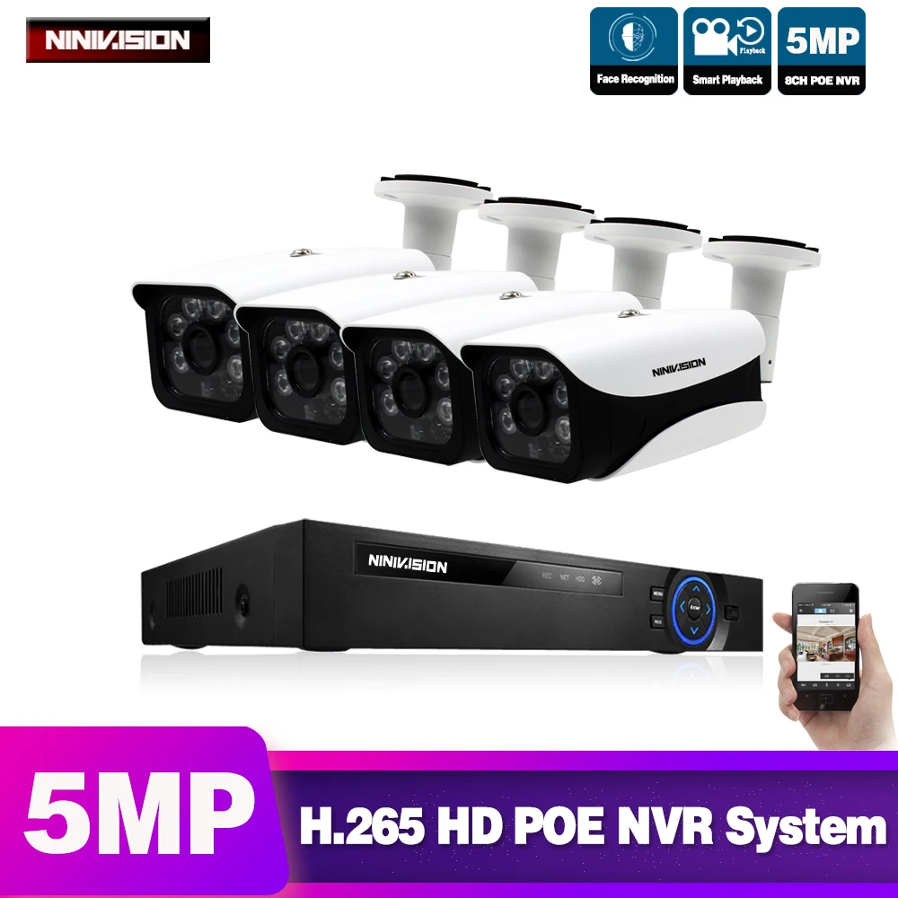 8ch 5MP POE Комплект H.265 системы видеонаблюдения безопасности до to16ch NVR Открытый водонепроницаемый IP камера видеонаблюдения сигнализация видео P2P мобильный вид - Цвет: 4pcs camera