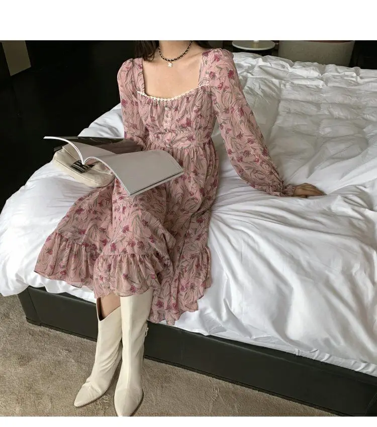 Floral Dresses Women Knee-length Korean Style Chic Elegant Romantic Princess Ulzzang Leisure Party Vestido Feminino Slim Summer white dresses for women