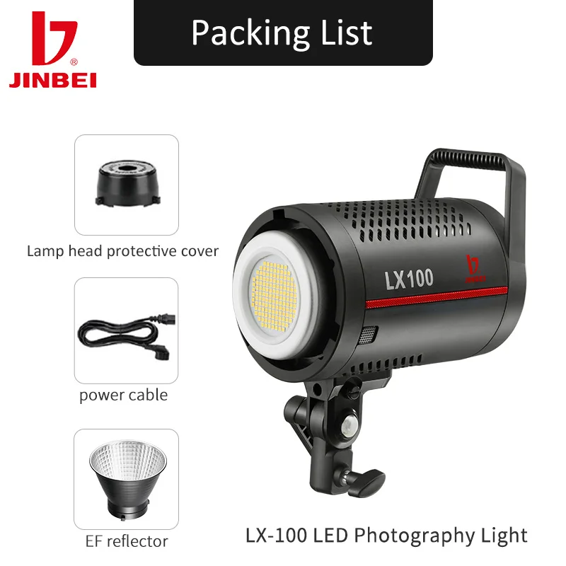 JINBEI LX100 100W LED 비디오 조명, 밝기 조절 가능 보웬스 마운트 스튜디오 연속 조명, 사진 라이브 스트리밍용, 5500k 200k