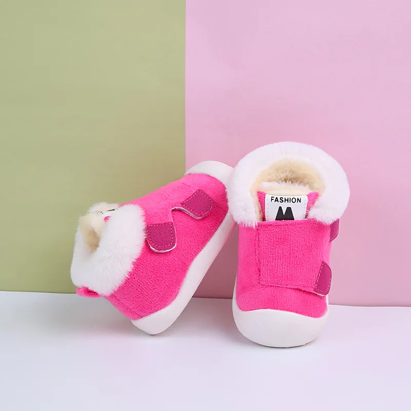 pink Ботинки для маленьких девочек; зимняя детская обувь с мягкой подошвой; детская теплая обувь для малышей; модная плюшевая хлопковая обувь для маленьких мальчиков - Цвет: pink