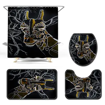 

Graffiti Giraffe Print Toilet Non-slip Bathroom Mat Shower Curtain Carpet Cover Toilet Bath Mat Pad Curtains For Home Decor