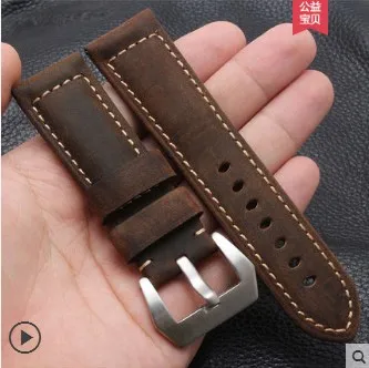 4 shengmeirui Leather watch band 20mm22mm24mm26mm brown black FOR Panerai Strap Replacement Steel Buckle - Цвет ремешка: 4