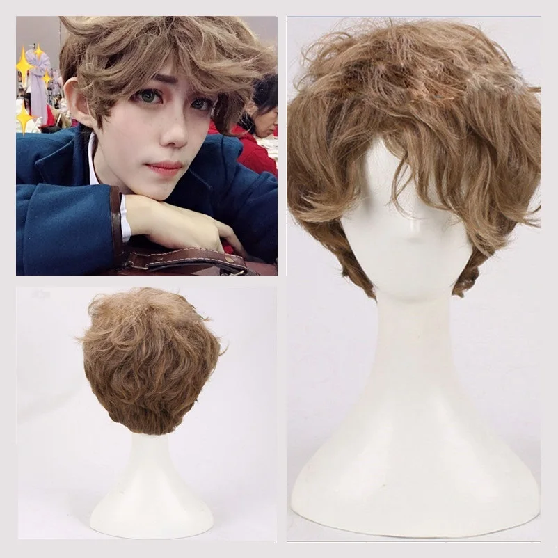 

1pcs Fantastic Beasts and Where to Find Them Newt Scamander Brown Curly Wig Cosplay Newt Wig Eddie Redmayne Brown Wig