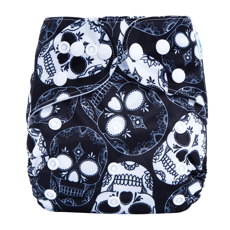 Pañal de tela ajustable bohemio con estampado de calavera para bebé, pañales reutilizables bohemios para bebé de 3 a 15kg