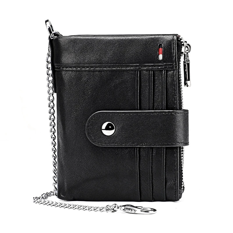 

100% Genuine Leather Men Wallet Coin Pocket Purse Small Card Holder Chain PORTFOLIO Portomonee Gift Walet For Women Dropship