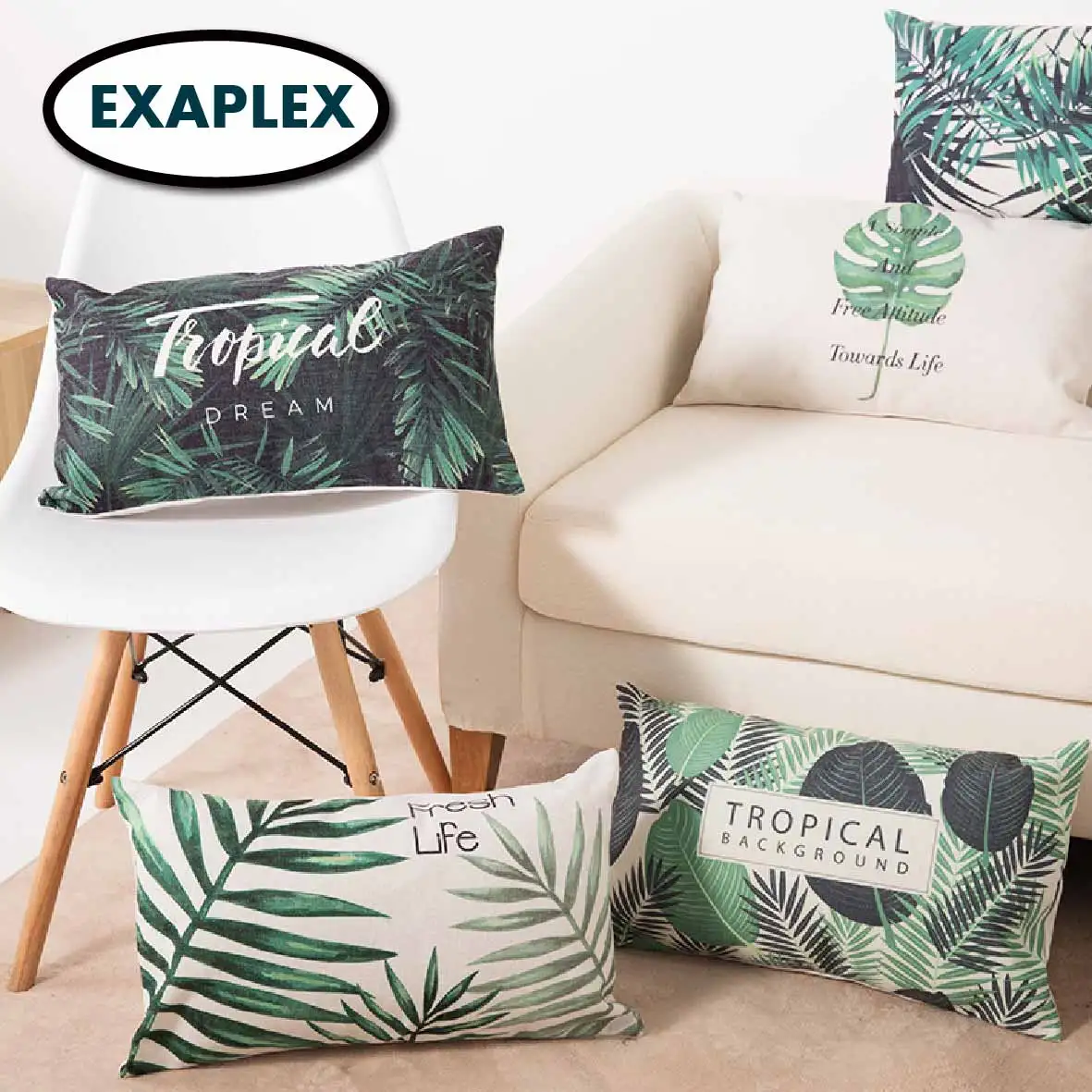 

Two side printed Waist Lumbar Small pillow Cotton linen blend Cartoon stripes tropical plants European style Pastoral