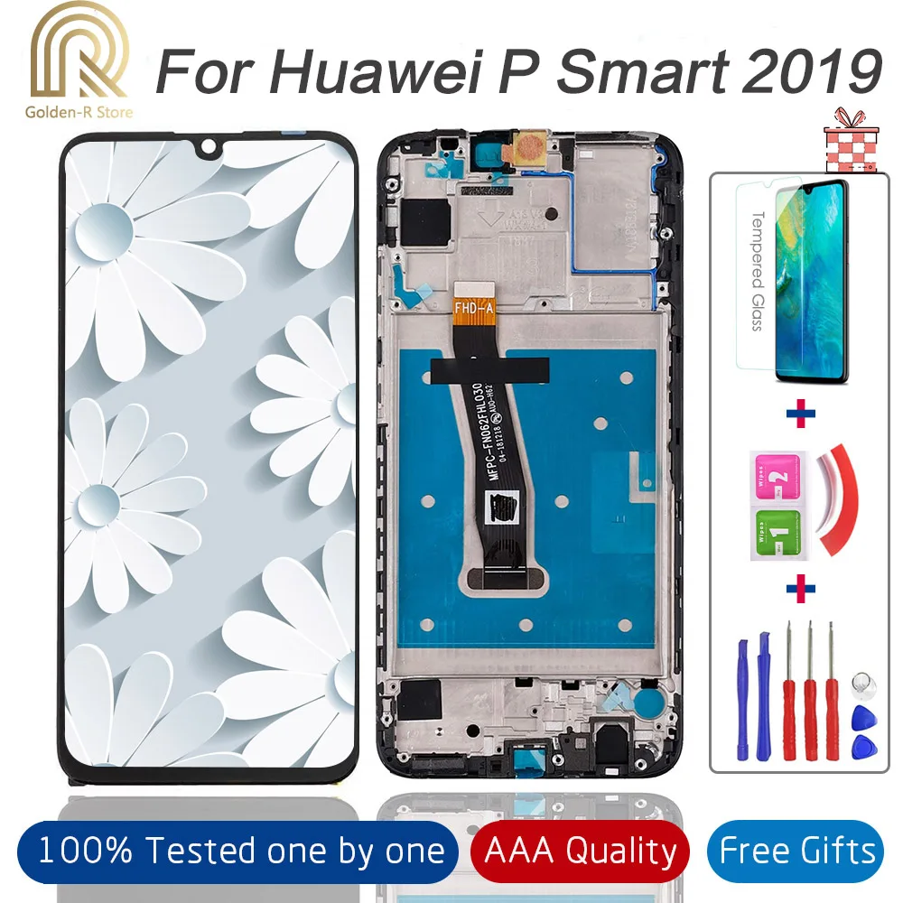 ЖК экран с рамкой для Huawei P Smart 2019 6 21 дюйма 100% тестирование L21 LX3 + подарок|Экраны