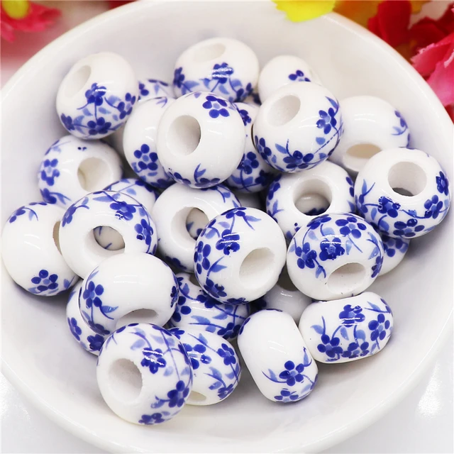 10Pcs Marble Color Big Hole European Glass Beads Bulk Fit Pandora Charm Bracelet  Bangle DIY Women