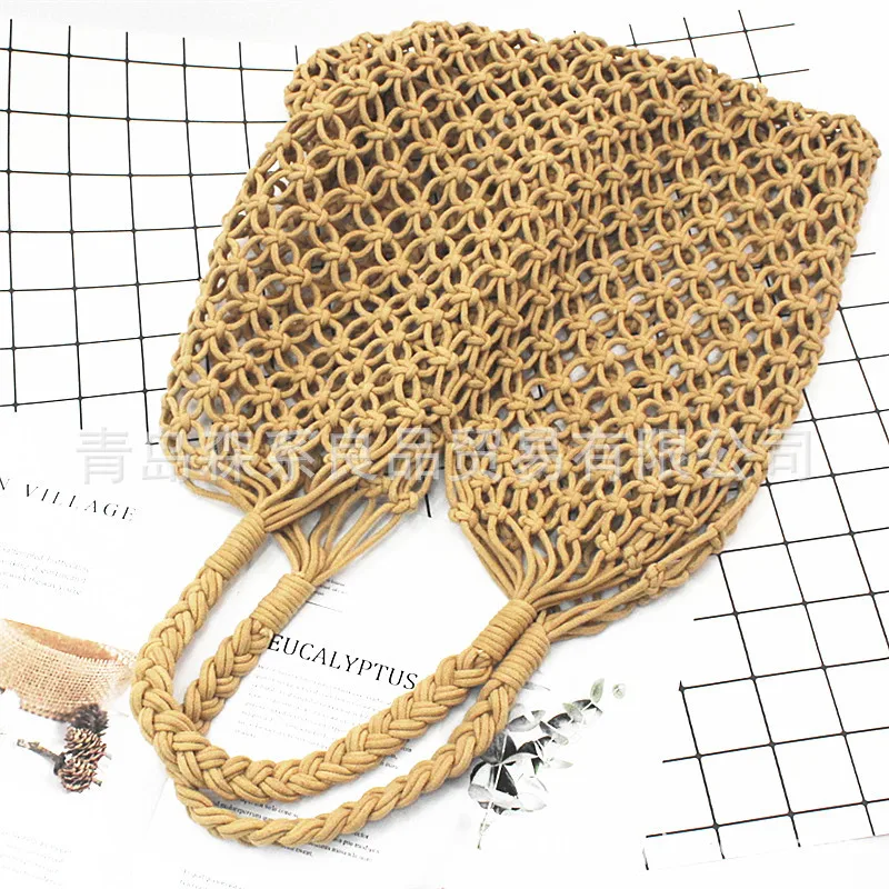 

MORI Series Summer Wind Cute Hollow out Cotton Rope Braided Bag Women's Shoulder Rhombus Hand of Bag Fashion Beach Casual String