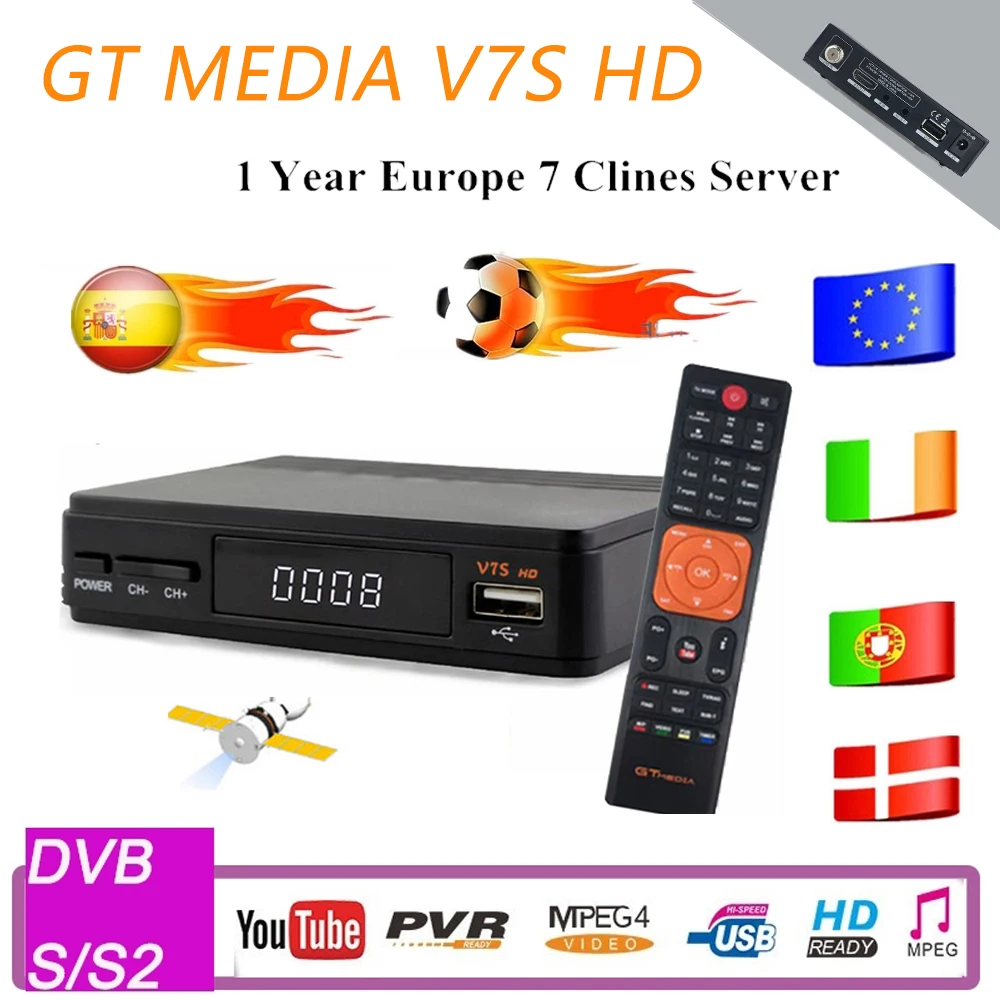 

Original GTmedia V7S HD Full HD + TV Satellite Receiver +1 Year Free Europe 7 clines server1+USB WIF Device DVB-S2 USB Port