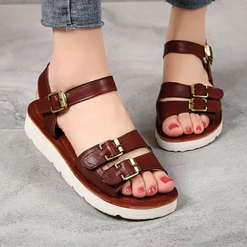 

Women's shoes 2020 summer new leather casual women's shoes thick bottom sandals outdoor travel flat bottom single shoes women