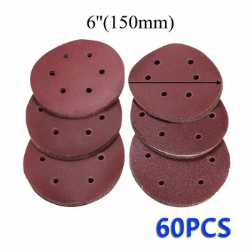 

60PCS 6 Inch Sanding Disc Sandpaper 60 80 120 180 240 320 Grit Polishing Pad