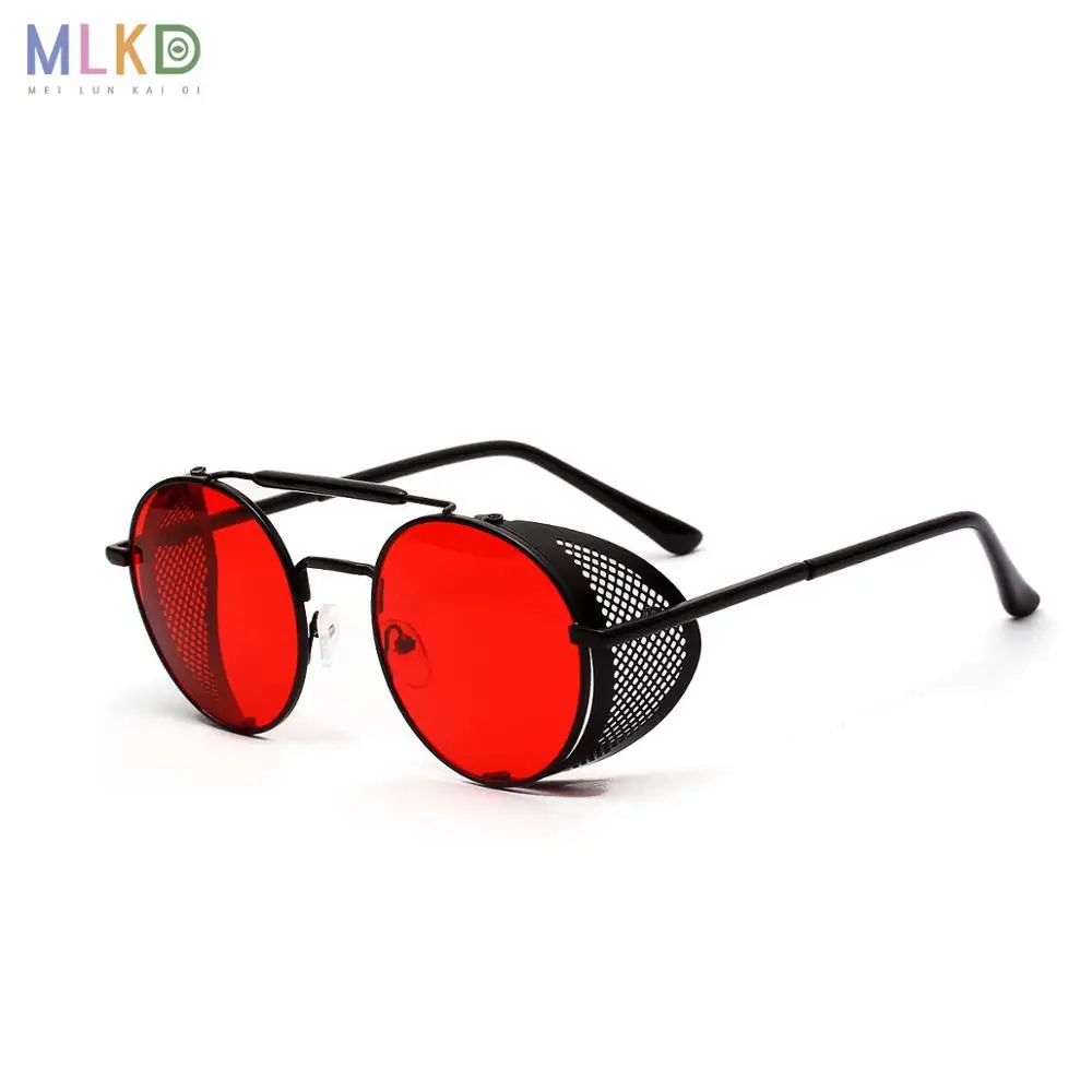 Black frame red Penma очки D2009 металлическая оправа Полые Круглые Солнцезащитные очки Мужские красные Ретро стимпанк Солнцезащитные очки женские - Цвет линз: Black frame red