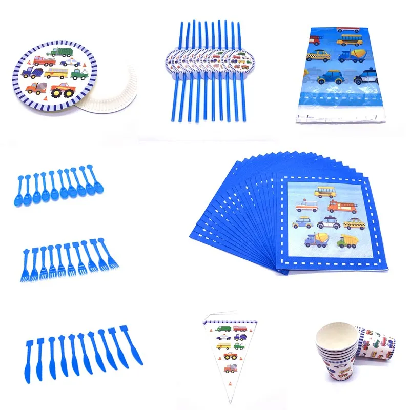 

2019 NEW Farm Engineering vehicle Party Birthday Party Decorations Kids Boy Disposable Tableware Plate Napkin Tablecloth Cups