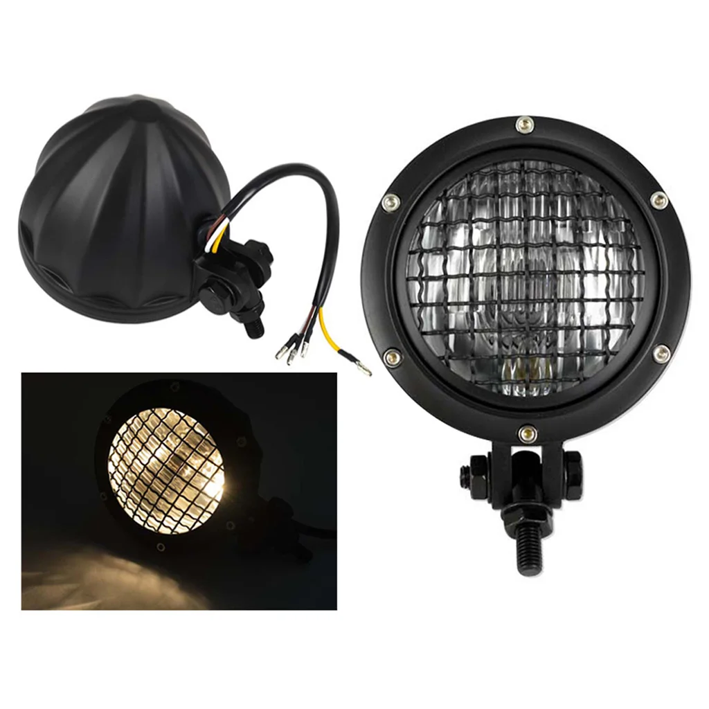  12V Black Retro Front Headlight Headlamp Universal for Motorcycles Dirtbike Waterproof Fits for Harley Yamaha 