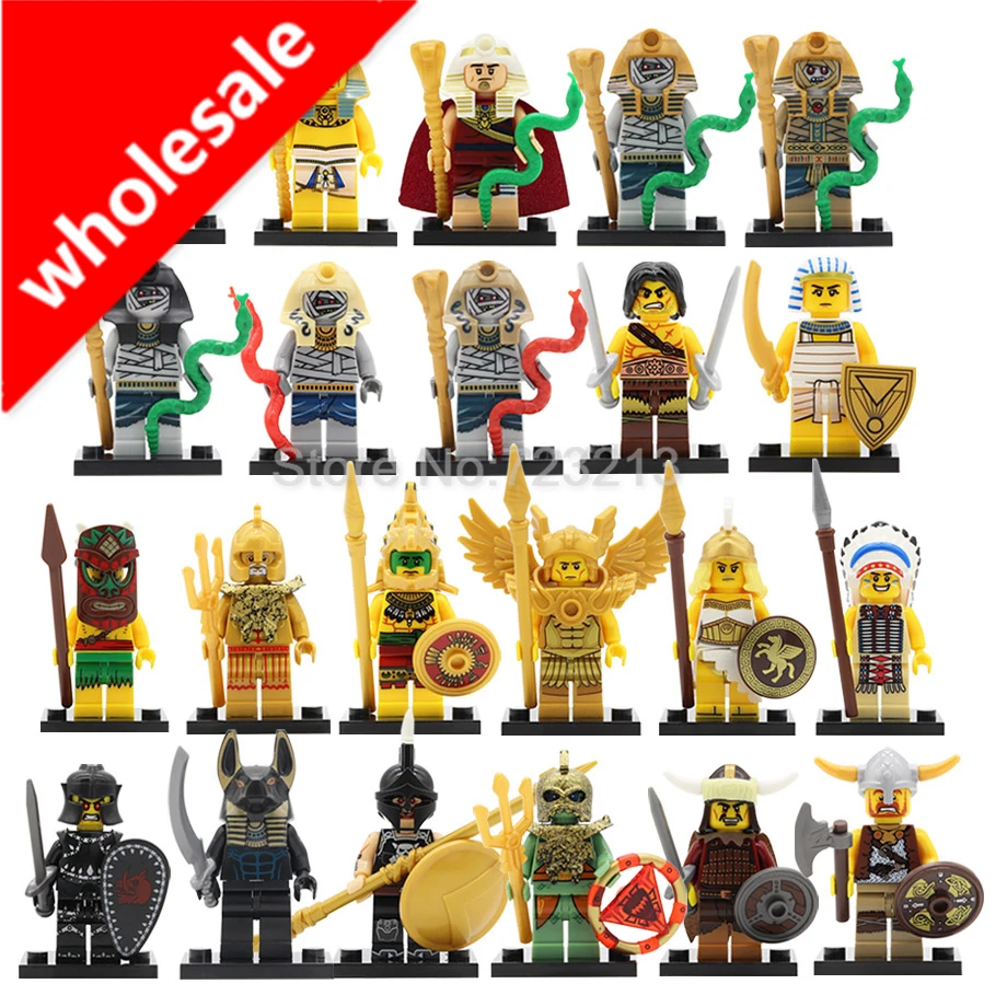 

Wholesale 20pcs Figure Aztec Egyptian Viking Warrior Atlantis Mummy Pharaoh Indian Chief Building Blocks Set Model Bricks Toy