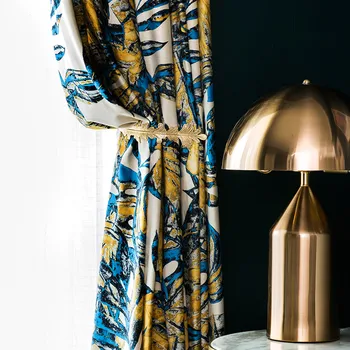 

Luxury Curtains For Living Room Window Curtain Leaves Printed Blinds Insulated Thermal Blackout Drapes Fabric Velvet Curtains