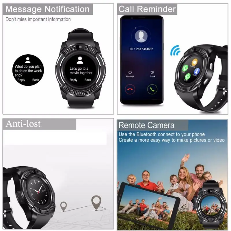  Bluetooth V8 Smartwatch Adult Smart Watch Bluetooth GPS Information Push Heart Rate Music Player Sl