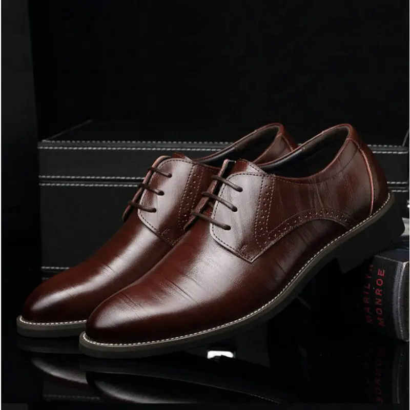 Мужские кожаные туфли Мужские модельные туфли свадебные туфли в деловом стиле оксфорды на шнуровке с острым носком на плоской подошве, большие размеры 38-45, AA-12
