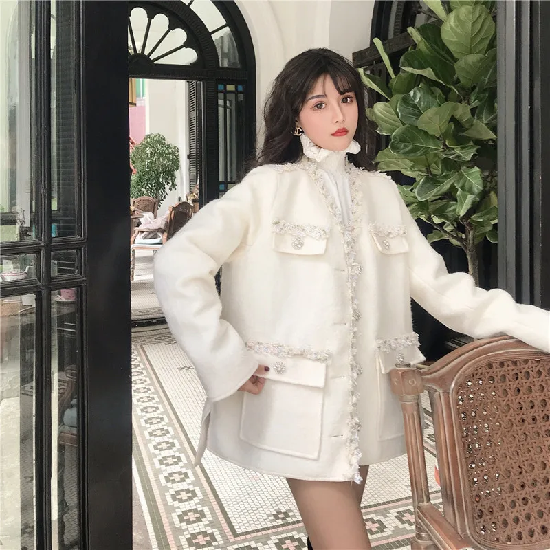 Y11539 изящная шерстяная куртка Женская Толстая Короткая свободная одежда серии MORI шерстяное пальто