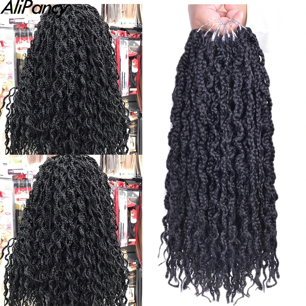 

Synthetic Crochet Hair Short Bob Box Braid with Curly Ends 18Inch Omber Blonde Pre Stretched Box Braids for Women Kids Black