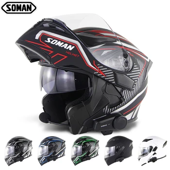 

Soman SM955 casco capacete moto Full Face Motorbike Helmets Dot/ECE Flip up Dual Visors with M2 Bluetooth Headset