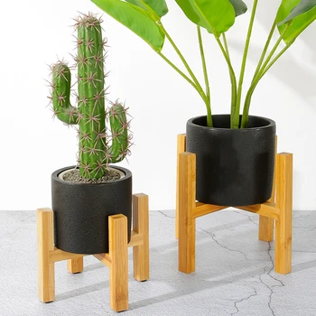 

Bamboo Wood Home Flower Stand With Foot Pad Free Standing Single Bay Living Room Balcony Shelf Modern Bonsai Holder Office