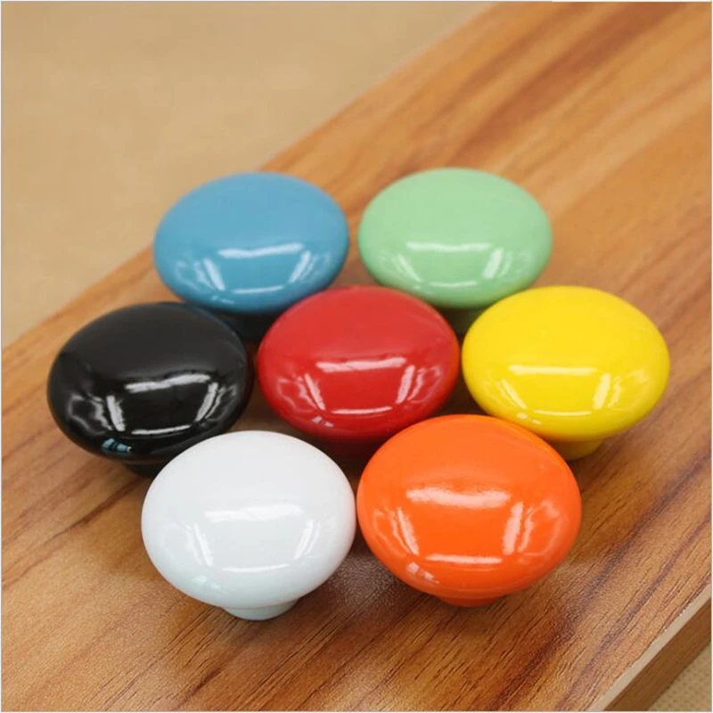 

Candy Color Round Ceramic Single Hole Handles Door Drawer Cabinet Closet Cupboard Pulls Modern Furniture Kitchen Knobs